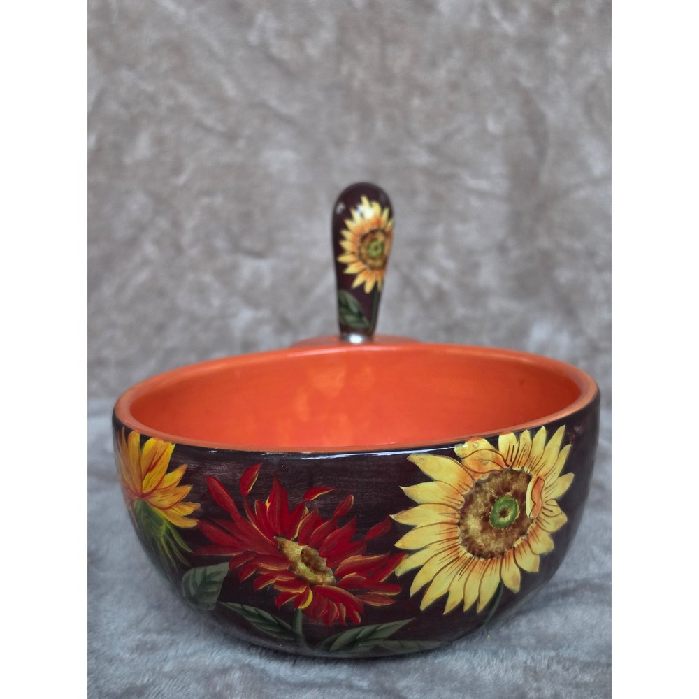 Bella Casa by Ganz Sunflower Ceramic Dip Bowl and Spreader Set Brown Orange